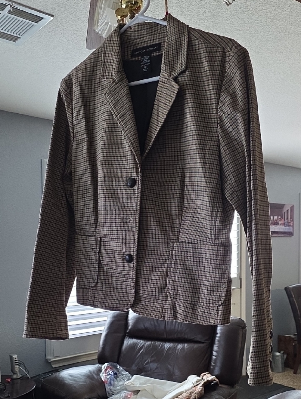 New York & Company Brown and Black Houndstooth Blazer